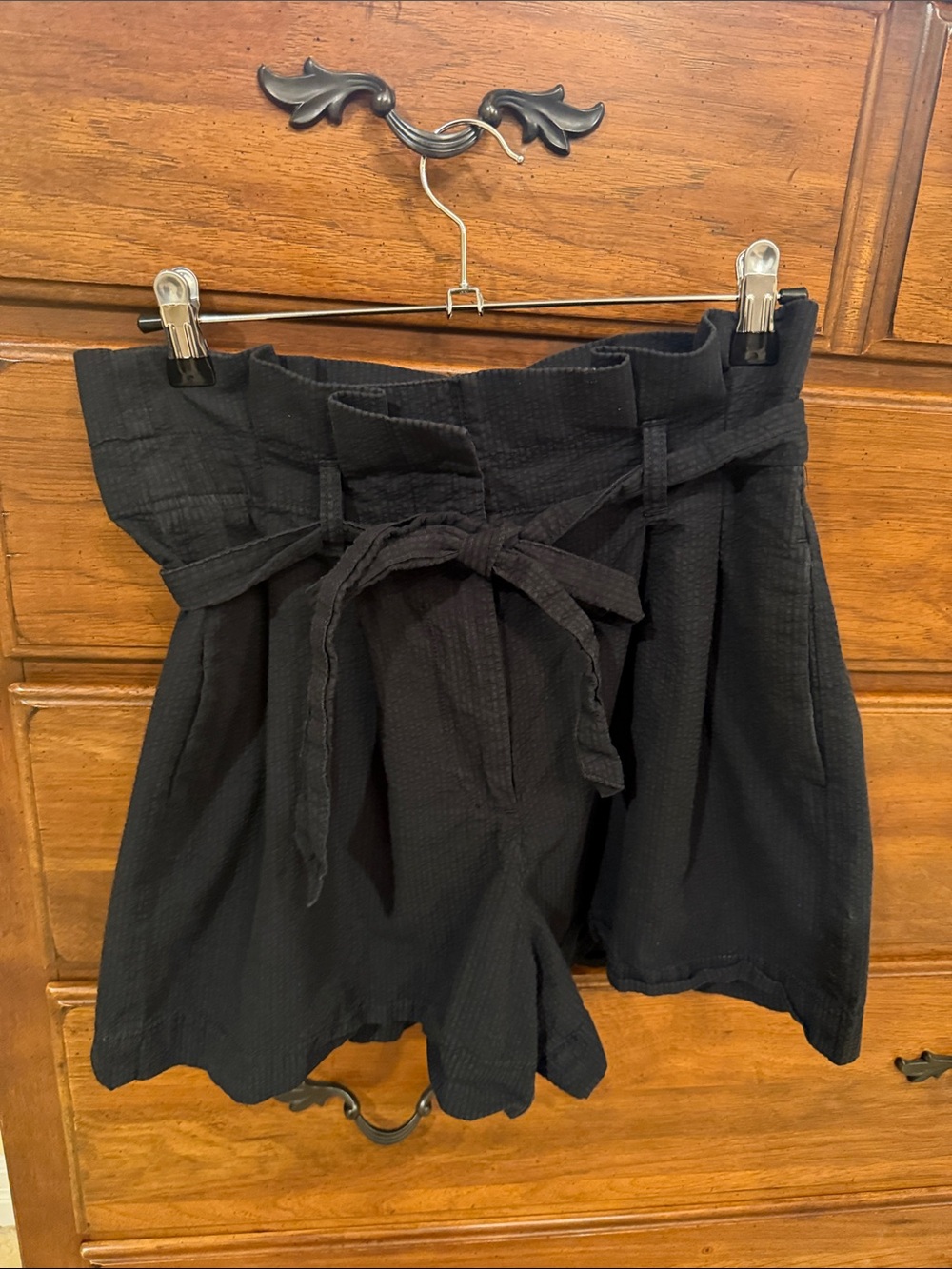 J. Crew Black High-Waist Paperbag Tie Shorts